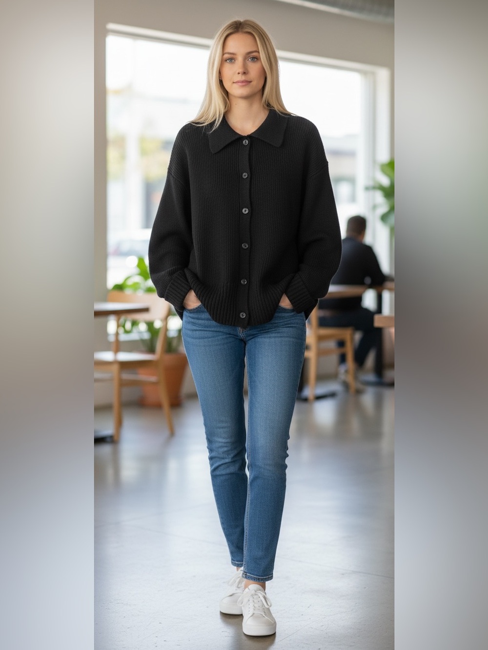 Banana Republic Button‑Front Sweater NWOT | Large Black Poly‑Nylon Classic Knit